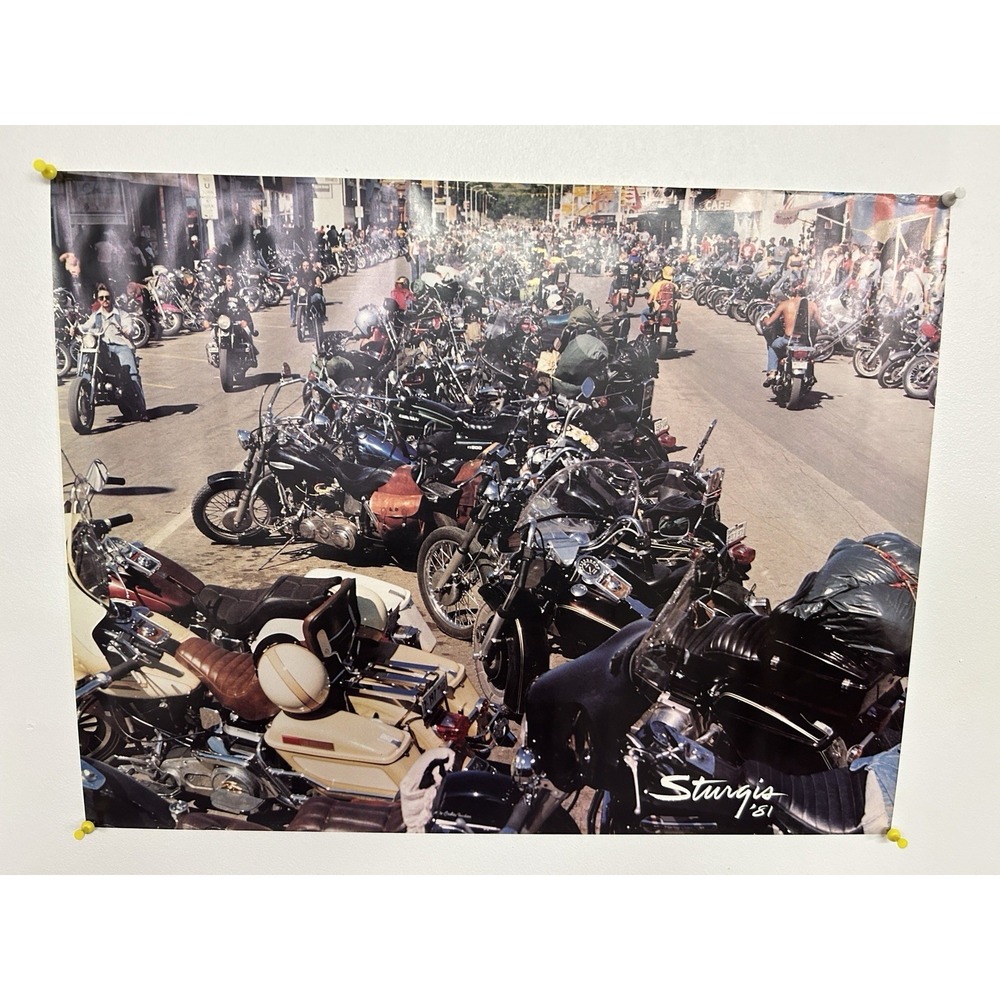 Vintage 1981 Sturgis Motorcycle Rally Poster Chopper Biker Street Scene‎